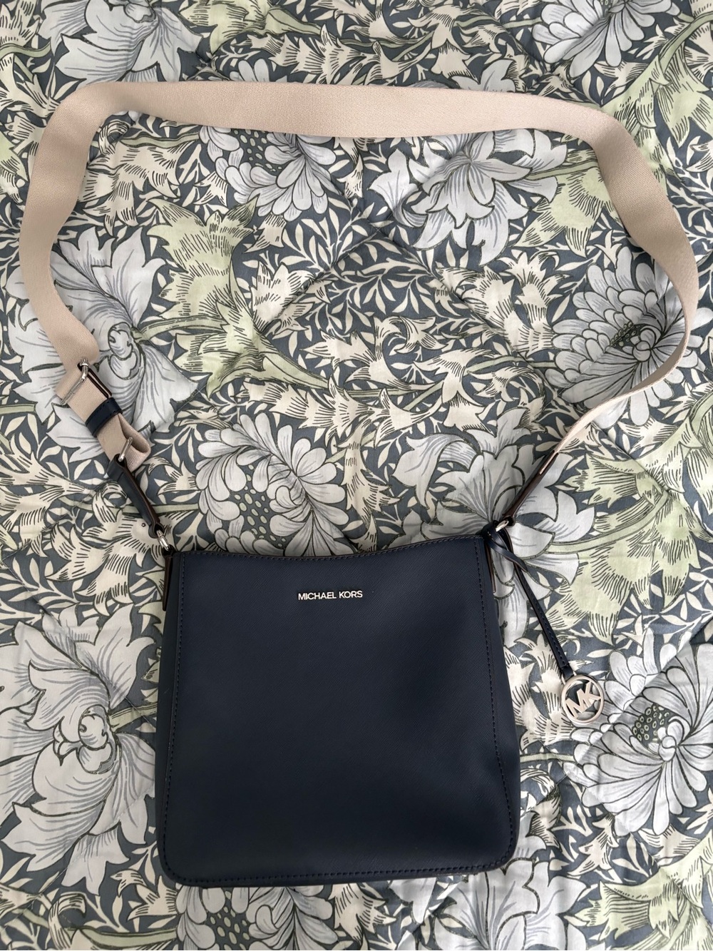 Michael Kors Navy Crossbody with Beige Adjustable Strap